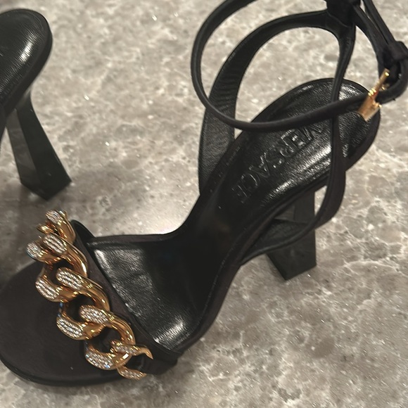 VERSACE black satin strappy heels. - Picture 3 of 5